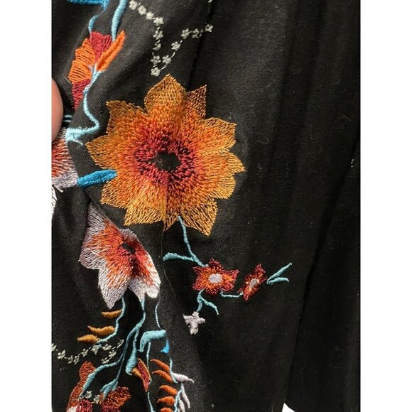 Free People Top Black Embroidered Floral Balloon Long Sleeve Button Size M - Picture 8 of 12